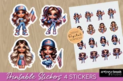 4th of July Printable Stickers - Patriotic Girl Stickers PNG
