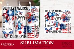 4th of july png sublimation design being used as a 20 oz skinny tumbler wrap print