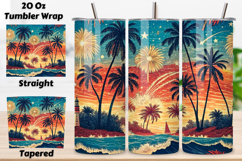 3D beach design, seamless ocean wrap, firework fusion theme, 3D summer celebration, independence seaside, 20oz skinny tumbler, tapered straight design, 3D wave effect, seamless patriotic beach, 3D celebration ocean