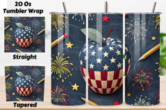 3D apple design, seamless appreciation wrap, star blend theme, 3D teacher celebration, independence educator, 20oz skinny tumbler, tapered straight design, 3D star effect, seamless patriotic teach, 3D celebration apple