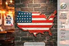 4th Of July Sign Laser Cut. Wall Decor. American Flag SVG Product Image 1