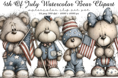 4th Of July Watercolor Bear Clipart Product Image 1