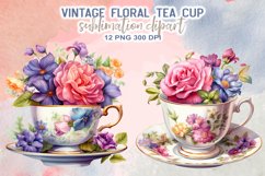 Vintage Floral Tea Cup Sublimation Clipart Product Image 5