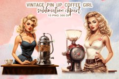 Vintage Pin-Up Coffee Girl Sublimation Clipart Product Image 5