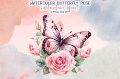 Watercolor Butterfly Rose Sublimation Clipart Product Image 5