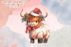 Cute Christmas Highland Cow Watercolor Clipart Product Image 5