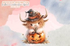 Watercolor Halloween Highland Cow Sublimation Clipart Product Image 5