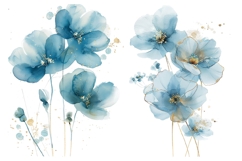 16 Blue Watercolor Floral Clipart Bundle, Abstract Flowers Product Image 6