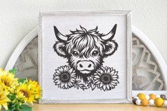 Highland Cow with Sunflowers SVG | Cute Farm Animal Cut File Product Image 2