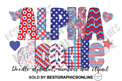 Stars and Stripes Doodle Alphabet Letters Red White and Blue Product Image 1