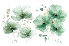 13 Green Watercolor Floral Clipart Bundle, Abstract Flowers Product Image 6