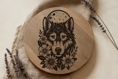 Wolf SVG with Flowers | Wolfs Laser Engraving Cut Files Product Image 4