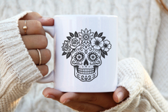 4 Sugar Skull SVG Cut Files|Floral Dia de los Muertos Design Product Image 5