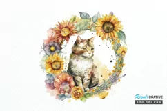 Watercolor Cat With Sunflower PNG Clipart Product Image 1