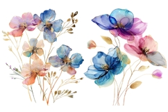 18 Abstract Watercolor Floral Clipart, Pink Purple Blue Gold Product Image 6