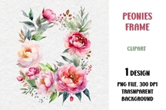 Watercolor Peonies Frame, PNG Product Image 1