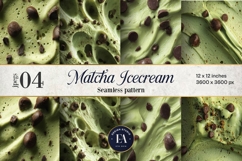 Matcha Ice Cream Pattern, Matcha Dessert Digital Paper Product Image 1