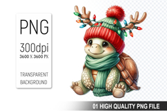 Christmas Turtle With Lights Clipart, Cute Turtle PNG Design Product Image 1