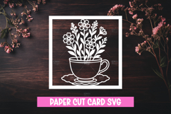 Tea Cup with Wild Flowers Paper Cut Card SVG Product Image 1
