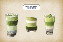 Black Sesame Matcha Latte Clipart Bundle 4 PNG Product Image 3