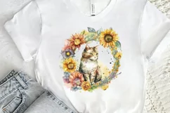 Watercolor Cat With Sunflower PNG Clipart Product Image 2