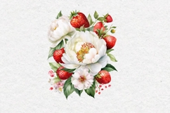 Watercolor Peonies and Strawberries, PNG Product Image 2