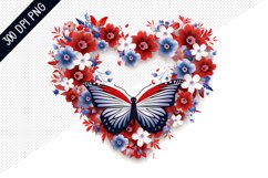 Butterfly And Floral Heart - 4Th Of July Sublimation Design Product Image 1