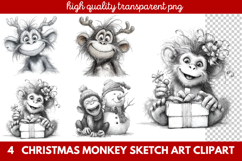 Christmas Monkey Sketch Art Clipart | Hand-Drawn Holiday Product Image 1