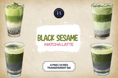 Black Sesame Matcha Latte Clipart Bundle 4 PNG Product Image 1