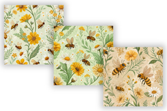 Springtime Bees and Wildflowers Seamless Pattern, Honey Tone Product Image 5