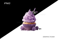Lavender Cupcake Clipart, Floral Cupcake Clipart Product Image 1