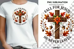 Fall for Jesus He Never Leaves Png, Christian Cross Product Image 1