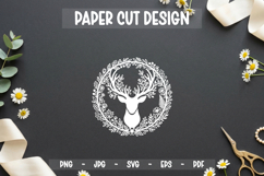 Floral deer Paper Cut SVG, Decorative Botanical Product Image 1