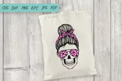 Mom life Skull Svg, Messy Bun Skull with leopard print Svg Product Image 5