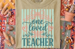 One Loved Teacher Png, Retro Striped Teacher Sublimation Png Product Image 4