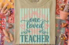 One Loved Teacher Png, Retro Striped Teacher Sublimation Png Product Image 4