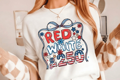 Red White &amp; 250 retro Doodle PNG T-Shirt|4th of July PNG Product Image 5