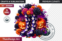 Halloween Floral Rain Boots - Cute Witchy Garden Clipart PNG Product Image 1