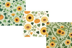 Sunflower &amp; Pumpkin Heart Seamless Pattern, Digital Paper Product Image 5