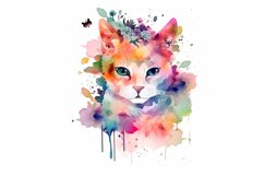 Watercolor Cats with flowers sublimation designs png bundle Product Image 6