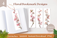 Watercolor Flowers Bookmark Printable, Sakura Bookmark PNG Product Image 1