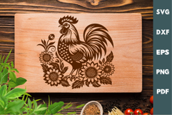 Rooster laser SVG PNG| Floral Chicken Cutting Board Product Image 4