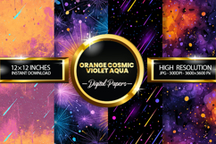 Orange Cosmic Violet Aqua Digital Papers - 04 variations Product Image 1