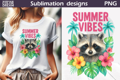 Summer Vibes Raccoon Sublimation | Tropical Leaves PNG Product Image 1