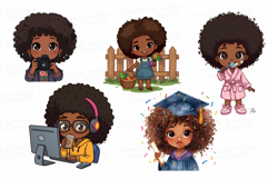 Cute Chibi Afro-American Girl Clipart Wavy Hair PNG Sticker Product Image 3