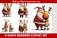 4 Santa Reindeer Clipart Set | Cute Christmas Reindeer PNG Product Image 1