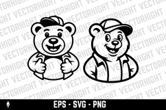 A cheerful black and white cartoon mascot of a bear Product Image 5