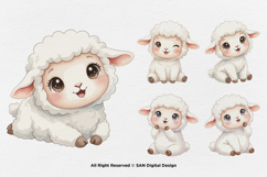 15 Bundle Watercolor Cute Sheep Farm Baby Lamb Kids Cute Product Image 5