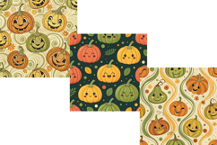 Retro Pumpkin Patch Funny Seamless Pattern, Digital Paper Product Image 5