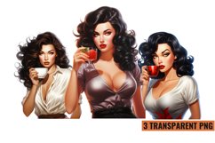Vintage Pin Up Latin Coffee Girl Clipart, PNG Product Image 1